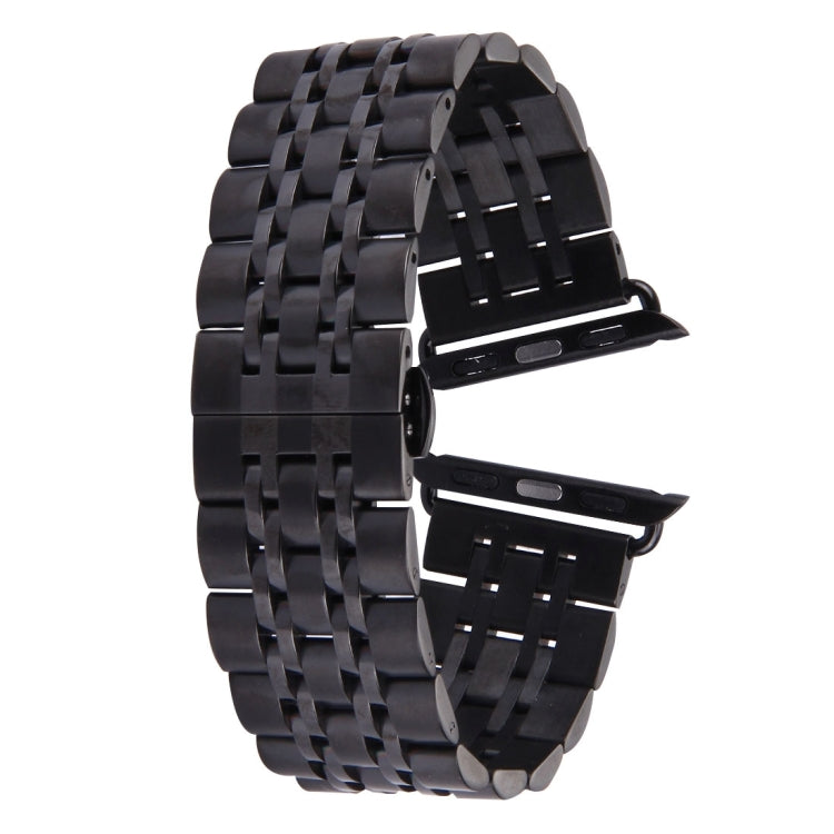Frendorf | 22 mm Herren Versteckter Schmetterlingsverschluss 7 Perlen Edelstahl Uhrenarmband für Apple Watch 42 mm (Schwarz)