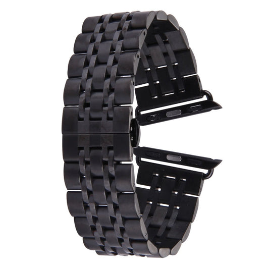 Frendorf | 22 mm Herren Versteckter Schmetterlingsverschluss 7 Perlen Edelstahl Uhrenarmband für Apple Watch 42 mm (Schwarz)