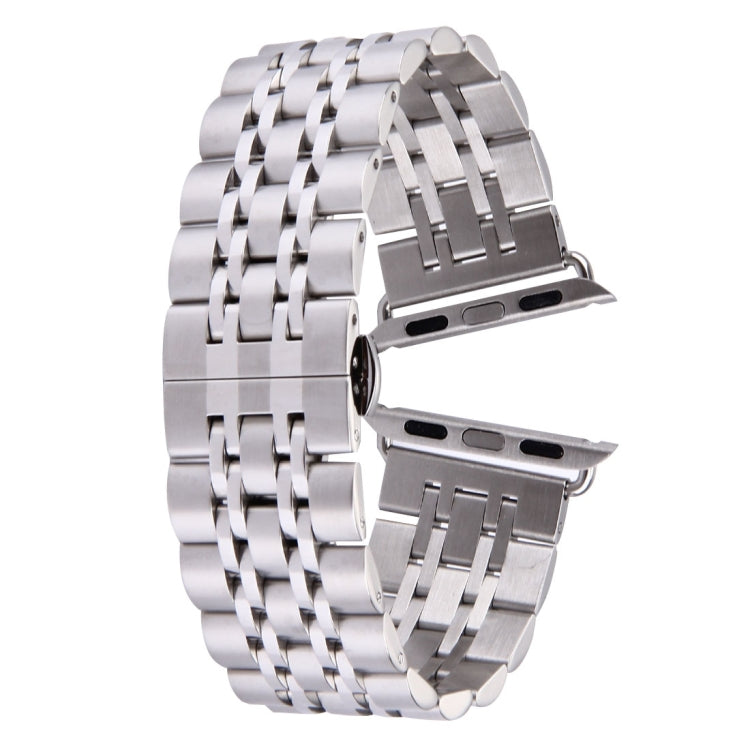 Frendorf | 22mm Herren Versteckte Schmetterlingsschnalle 7 Perlen Edelstahl Uhrenarmband für Apple Watch 42mm (Silber)