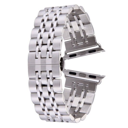 Frendorf | 22mm Herren Versteckte Schmetterlingsschnalle 7 Perlen Edelstahl Uhrenarmband für Apple Watch 42mm (Silber)