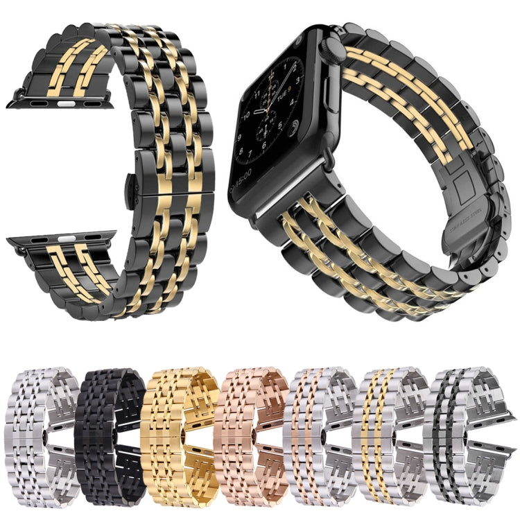 Frendorf | 22 mm Herren Versteckter Schmetterlingsverschluss 7 Perlen Edelstahl Uhrenarmband für Apple Watch 42 mm (Schwarz)