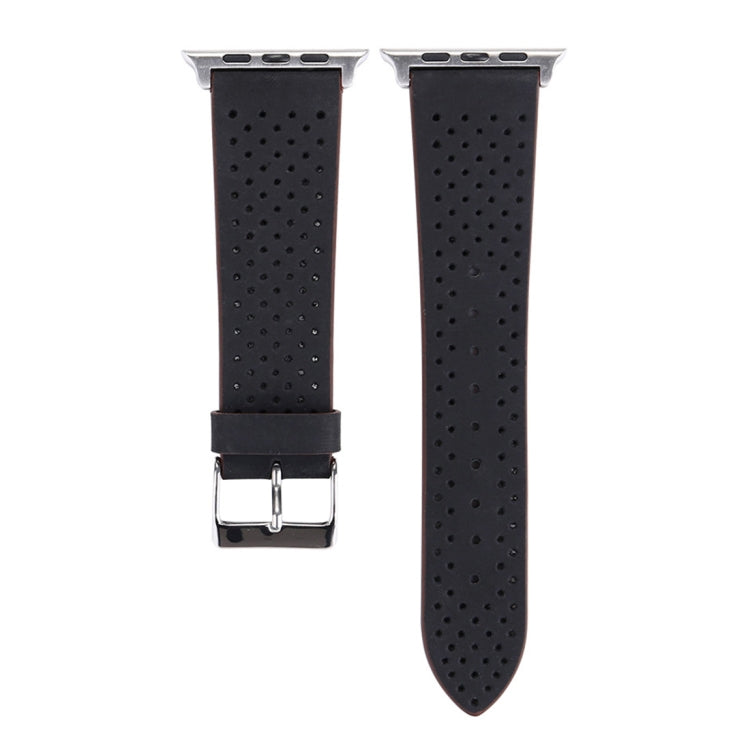 Frendorf | Für Apple Watch Series 10 42mm / 9&8&7 41mm / SE 3&SE 2&6&SE&5&4 40mm / 3&2&1 38mm Einfaches Fashion Echtes Leder Lochmuster Armband (Schwarz)