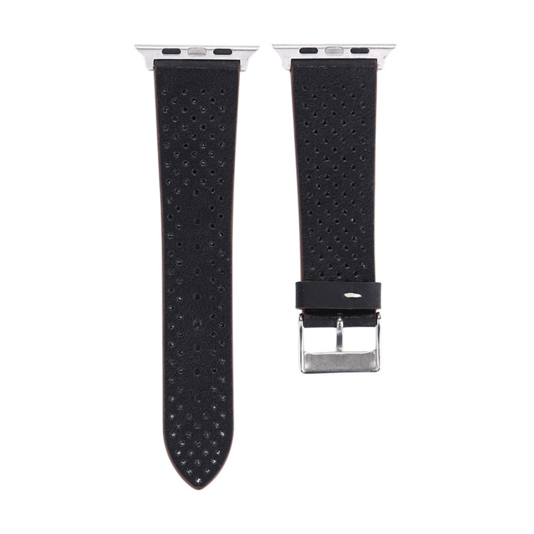 Frendorf | Für Apple Watch Series 10 42mm / 9&8&7 41mm / SE 3&SE 2&6&SE&5&4 40mm / 3&2&1 38mm Einfaches Fashion Echtes Leder Lochmuster Armband (Schwarz)