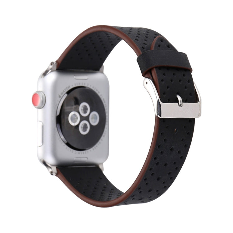 Frendorf | Für Apple Watch Series 10 42mm / 9&8&7 41mm / SE 3&SE 2&6&SE&5&4 40mm / 3&2&1 38mm Einfaches Fashion Echtes Leder Lochmuster Armband (Schwarz)