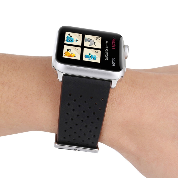 Frendorf | Für Apple Watch Series 10 42mm / 9&8&7 41mm / SE 3&SE 2&6&SE&5&4 40mm / 3&2&1 38mm Einfaches Fashion Echtes Leder Lochmuster Armband (Schwarz)