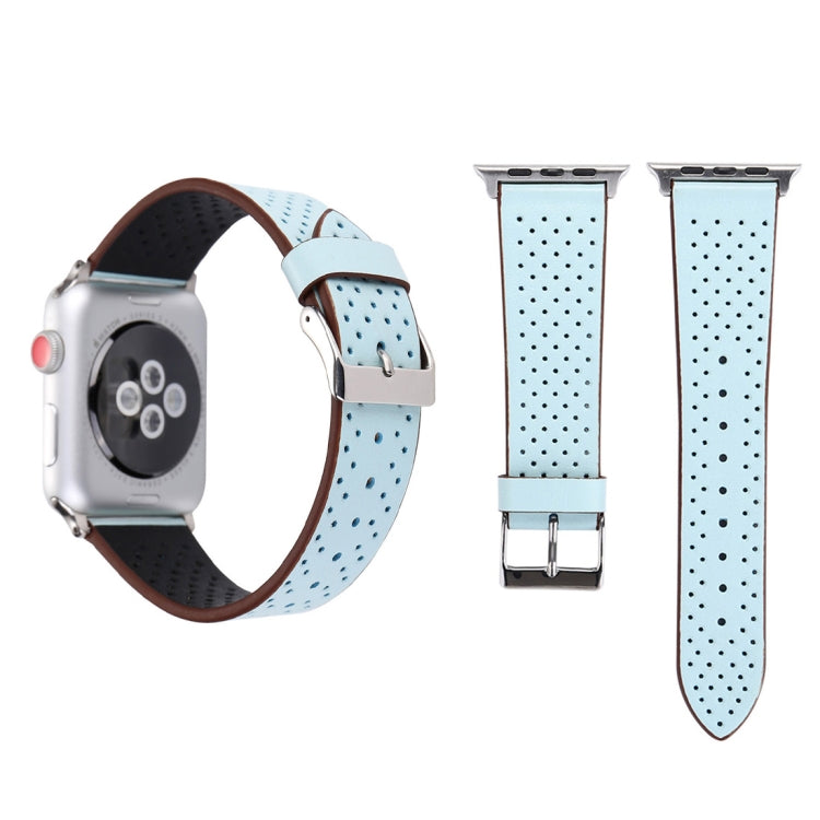 Frendorf | Für Apple Watch Series 10 42mm / 9&8&7 41mm / SE 3&SE 2&6&SE&5&4 40mm / 3&2&1 38mm Einfaches Mode Echtes Leder Lochmuster Uhrenarmband (Blau)