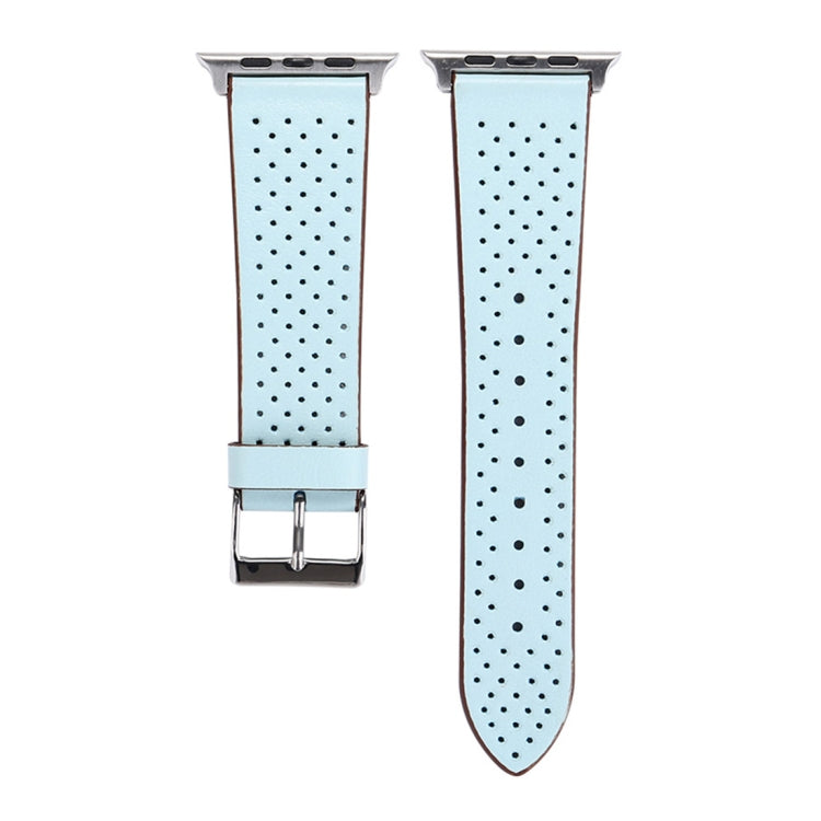 Frendorf | Für Apple Watch Series 10 42mm / 9&8&7 41mm / SE 3&SE 2&6&SE&5&4 40mm / 3&2&1 38mm Einfaches Mode Echtes Leder Lochmuster Uhrenarmband (Blau)