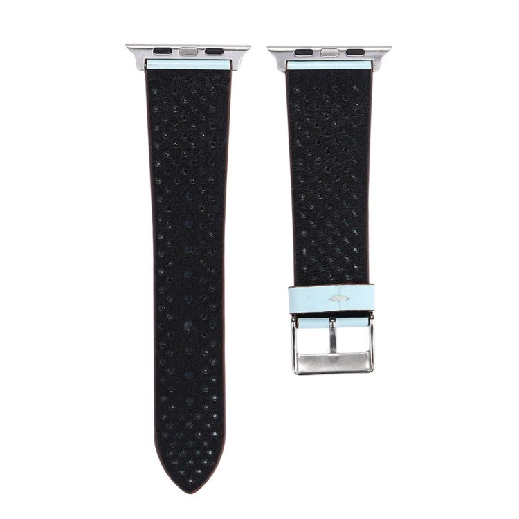 Frendorf | Für Apple Watch Series 10 42mm / 9&8&7 41mm / SE 3&SE 2&6&SE&5&4 40mm / 3&2&1 38mm Einfaches Mode Echtes Leder Lochmuster Uhrenarmband (Blau)