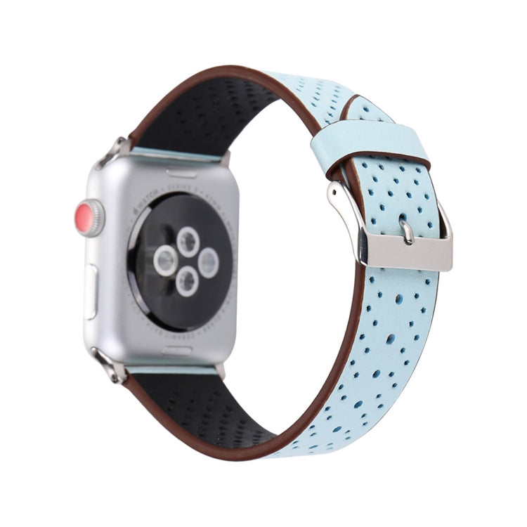 Frendorf | Für Apple Watch Series 10 42mm / 9&8&7 41mm / SE 3&SE 2&6&SE&5&4 40mm / 3&2&1 38mm Einfaches Mode Echtes Leder Lochmuster Uhrenarmband (Blau)