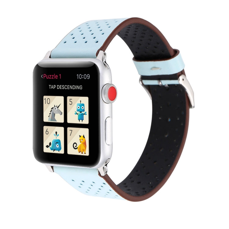 Frendorf | Für Apple Watch Series 10 42mm / 9&8&7 41mm / SE 3&SE 2&6&SE&5&4 40mm / 3&2&1 38mm Einfaches Mode Echtes Leder Lochmuster Uhrenarmband (Blau)
