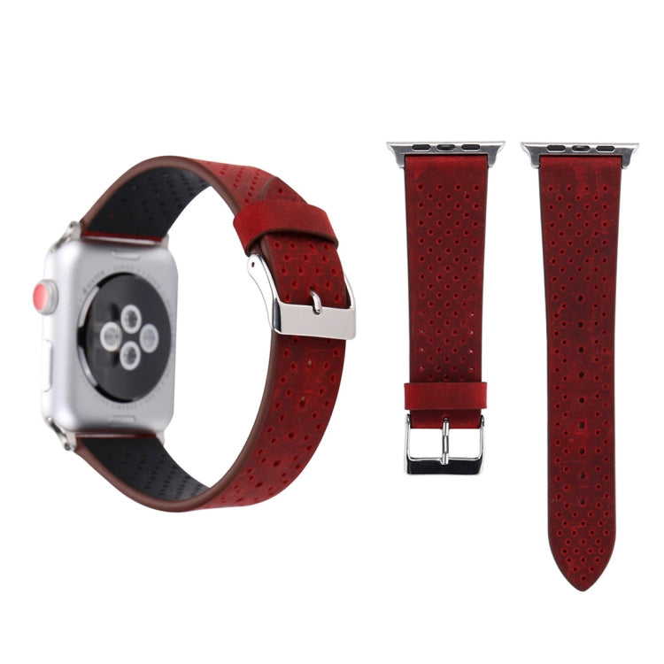 Frendorf | Für Apple Watch Series 10 42mm / 9&8&7 41mm / SE 3&SE 2&6&SE&5&4 40mm / 3&2&1 38mm Einfaches Mode Echtes Leder Lochmuster Uhrband (Rot)