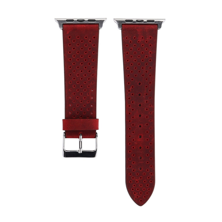 Frendorf | Für Apple Watch Series 10 42mm / 9&8&7 41mm / SE 3&SE 2&6&SE&5&4 40mm / 3&2&1 38mm Einfaches Mode Echtes Leder Lochmuster Uhrband (Rot)