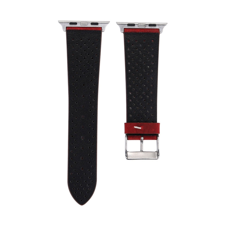 Frendorf | Für Apple Watch Series 10 42mm / 9&8&7 41mm / SE 3&SE 2&6&SE&5&4 40mm / 3&2&1 38mm Einfaches Mode Echtes Leder Lochmuster Uhrband (Rot)