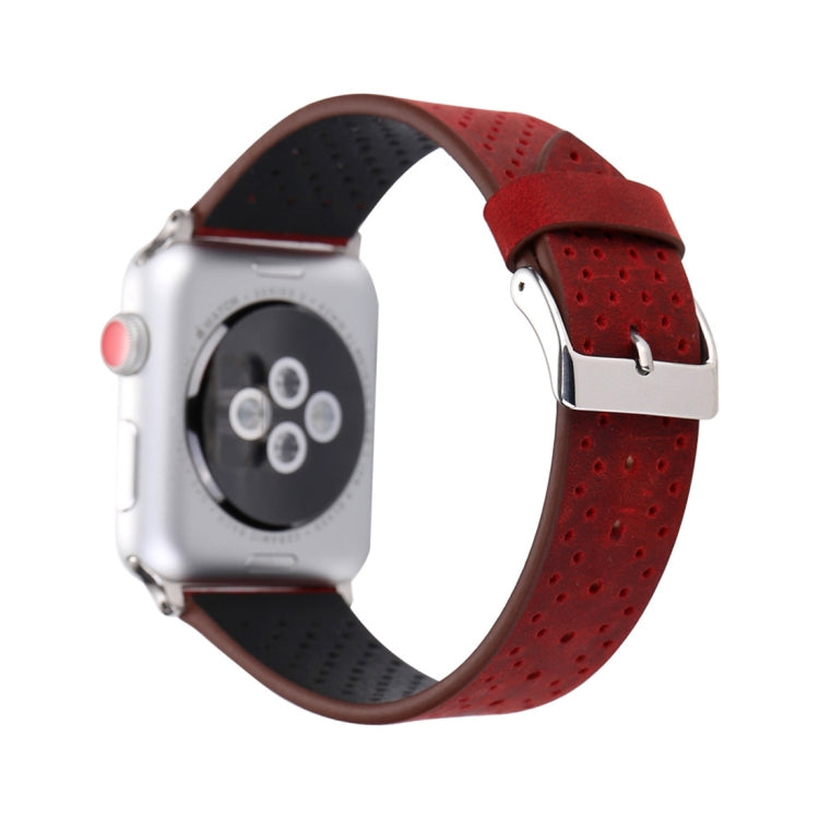 Frendorf | Für Apple Watch Series 10 42mm / 9&8&7 41mm / SE 3&SE 2&6&SE&5&4 40mm / 3&2&1 38mm Einfaches Mode Echtes Leder Lochmuster Uhrband (Rot)
