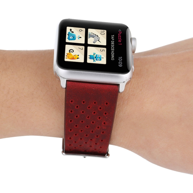 Frendorf | Für Apple Watch Series 10 42mm / 9&8&7 41mm / SE 3&SE 2&6&SE&5&4 40mm / 3&2&1 38mm Einfaches Mode Echtes Leder Lochmuster Uhrband (Rot)