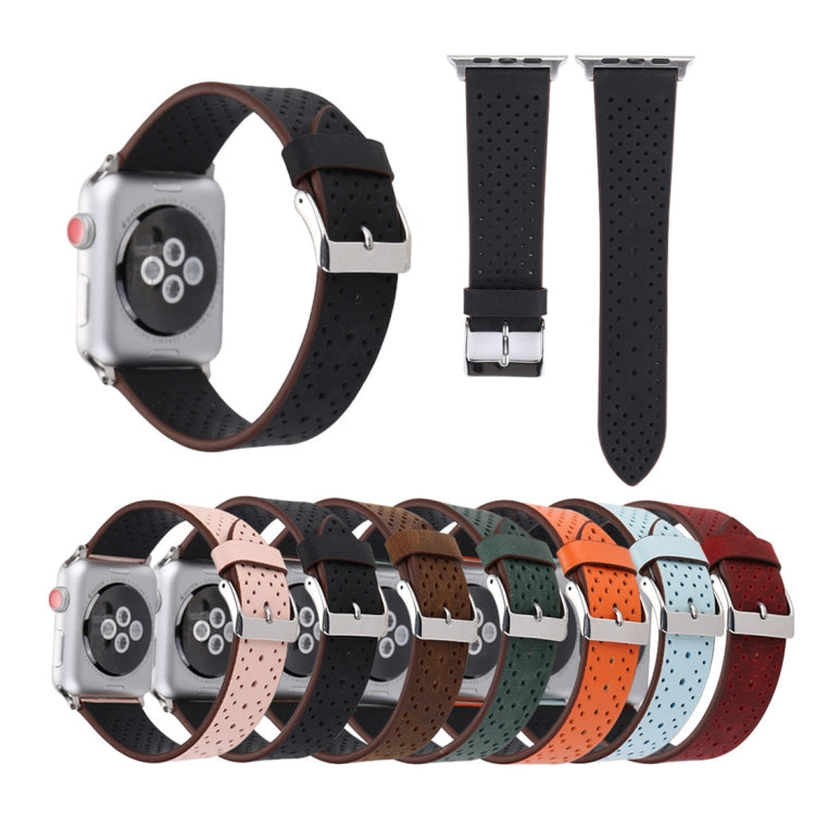 Frendorf | Für Apple Watch Series 10 42mm / 9&8&7 41mm / SE 3&SE 2&6&SE&5&4 40mm / 3&2&1 38mm Einfaches Fashion Echtes Leder Lochmuster Armband (Schwarz)