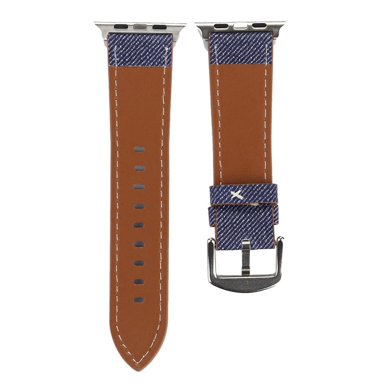Frendorf | Für Apple Watch Series 10 42mm / 9&8&7 41mm / SE 3&SE 2&6&SE&5&4 40mm / 3&2&1 38mm Einfaches Mode Echtes Leder Cowboy Muster Uhrenarmband (Dunkelblau)