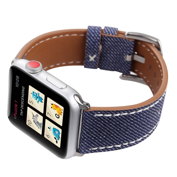 Frendorf | Für Apple Watch Series 10 42mm / 9&8&7 41mm / SE 3&SE 2&6&SE&5&4 40mm / 3&2&1 38mm Einfaches Mode Echtes Leder Cowboy Muster Uhrenarmband (Dunkelblau)