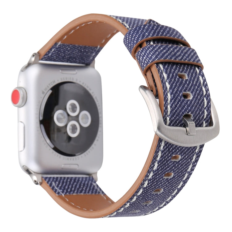 Frendorf | Für Apple Watch Series 10 42mm / 9&8&7 41mm / SE 3&SE 2&6&SE&5&4 40mm / 3&2&1 38mm Einfaches Mode Echtes Leder Cowboy Muster Uhrenarmband (Dunkelblau)