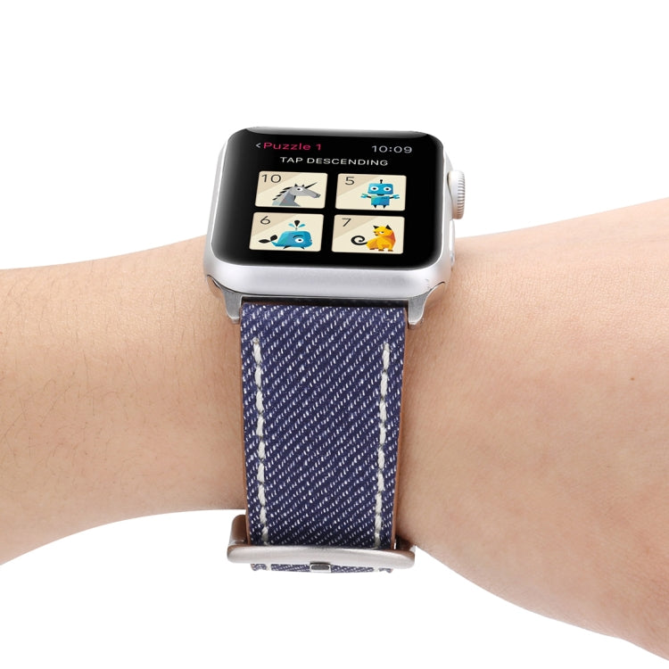Frendorf | Für Apple Watch Series 10 42mm / 9&8&7 41mm / SE 3&SE 2&6&SE&5&4 40mm / 3&2&1 38mm Einfaches Mode Echtes Leder Cowboy Muster Uhrenarmband (Dunkelblau)