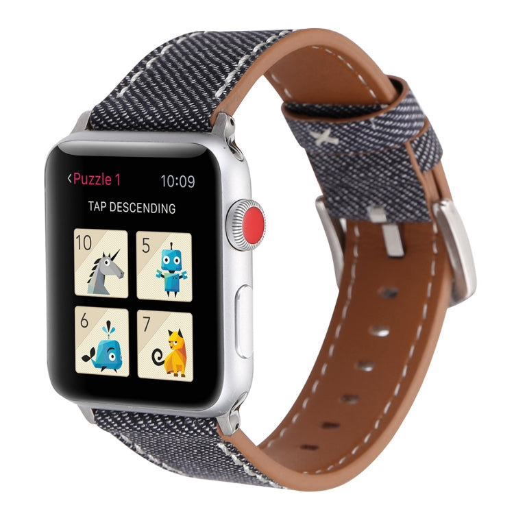 Frendorf | Für Apple Watch Series 10 42mm / 9&8&7 41mm / SE 3&SE 2&6&SE&5&4 40mm / 3&2&1 38mm Einfache Mode Echtes Leder Cowboy-Muster Uhrenarmband (Grau)