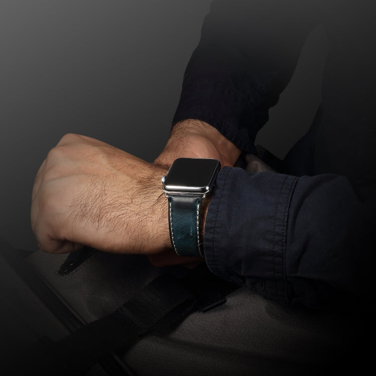 Frendorf | Denior Oil Wax Retro Uhr Leder Armband für Apple Watch Series 7 45mm / 6 & SE & 5 & 4 44mm / 3 & 2 & 1 42mm (Dunkelblau)