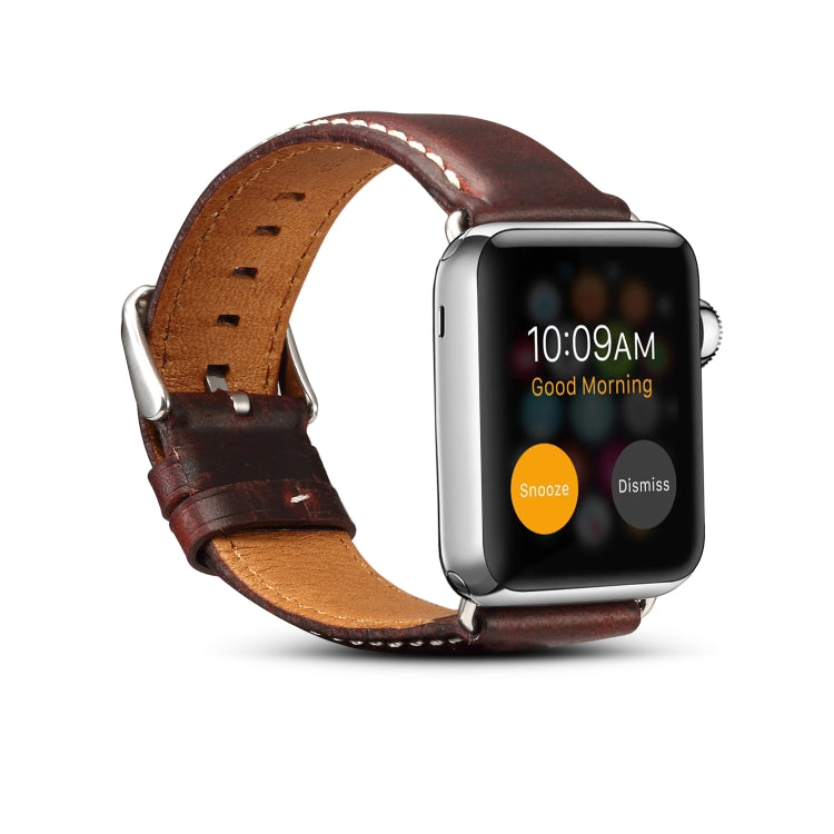 Frendorf | Denior Oil Wax Retro Uhr Leder Armband für Apple Watch Serie 10 42mm / 9&8&7 41mm / SE 3&SE 2&6&SE&5&4 40mm / 3&2&1 38mm (Dunkelrot)