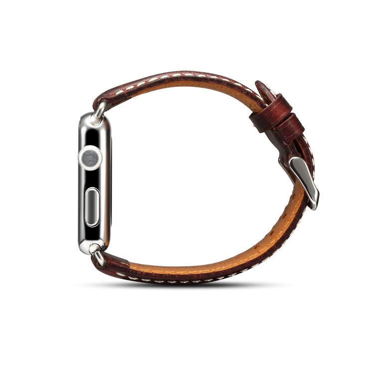 Frendorf | Denior Oil Wax Retro Uhr Leder Armband für Apple Watch Serie 10 42mm / 9&8&7 41mm / SE 3&SE 2&6&SE&5&4 40mm / 3&2&1 38mm (Dunkelrot)