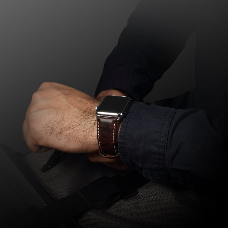 Frendorf | Denior Oil Wax Retro Uhr Leder Armband für Apple Watch Serie 10 42mm / 9&8&7 41mm / SE 3&SE 2&6&SE&5&4 40mm / 3&2&1 38mm (Dunkelrot)
