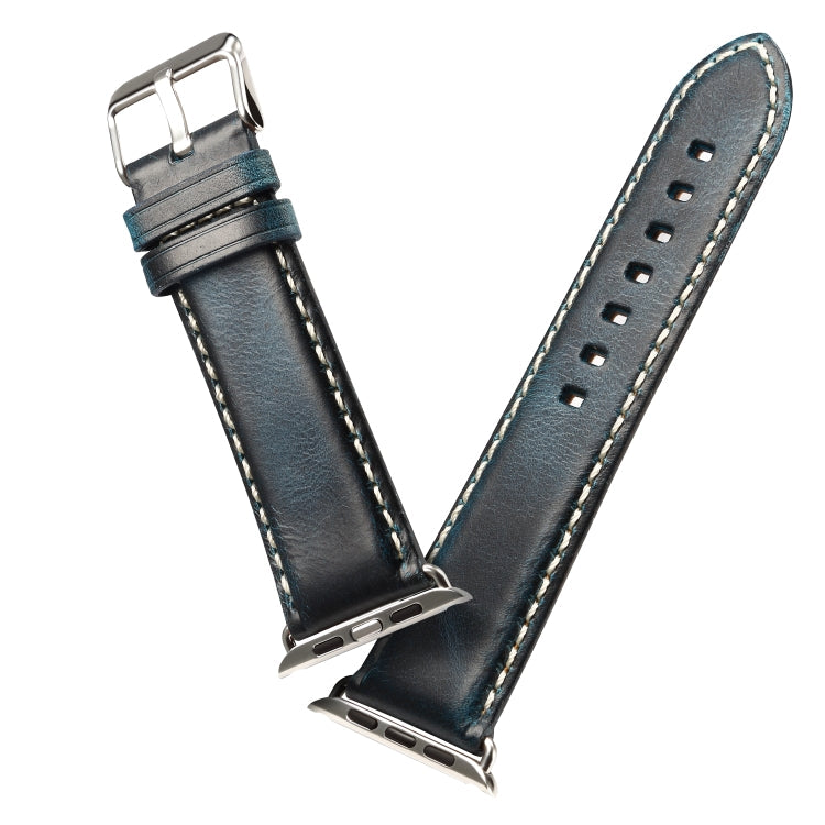 Frendorf | Denior Oil Wax Retro Uhr Leder Armband für Apple Watch Series 10 42mm / 9&8&7 41mm / SE 3&SE 2&6&SE&5&4 40mm / 3&2&1 38mm (Dunkelblau)