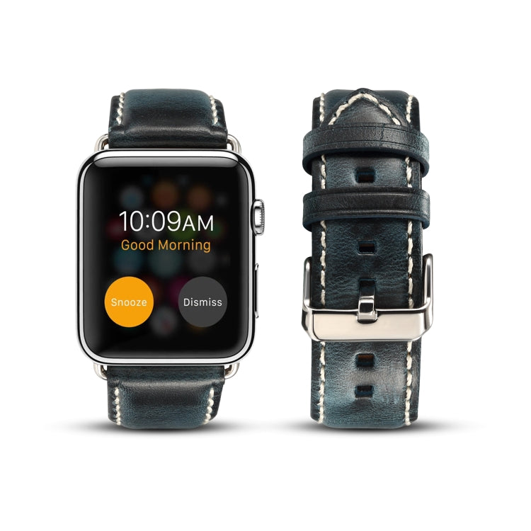 Frendorf | Denior Oil Wax Retro Uhr Leder Armband für Apple Watch Series 10 42mm / 9&8&7 41mm / SE 3&SE 2&6&SE&5&4 40mm / 3&2&1 38mm (Dunkelblau)