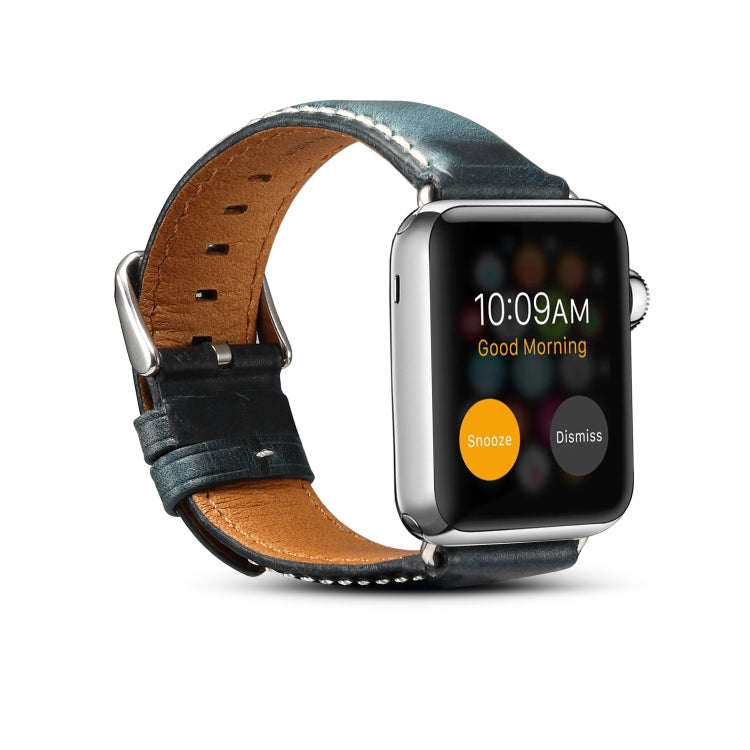 Frendorf | Denior Oil Wax Retro Uhr Leder Armband für Apple Watch Series 10 42mm / 9&8&7 41mm / SE 3&SE 2&6&SE&5&4 40mm / 3&2&1 38mm (Dunkelblau)