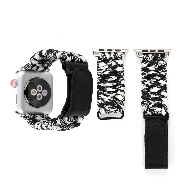 Frerndorf | Magic Paste Echtes Leder Regenschirm Seil Nylon Armbanduhr Band mit und Edelstahl Schnalle für Apple Watch Series 10 42mm / 9&8&7 41mm / SE 3&SE 2&6&SE&5&4 40mm / 3&2&1 38mm (Schwarz Weiß)
