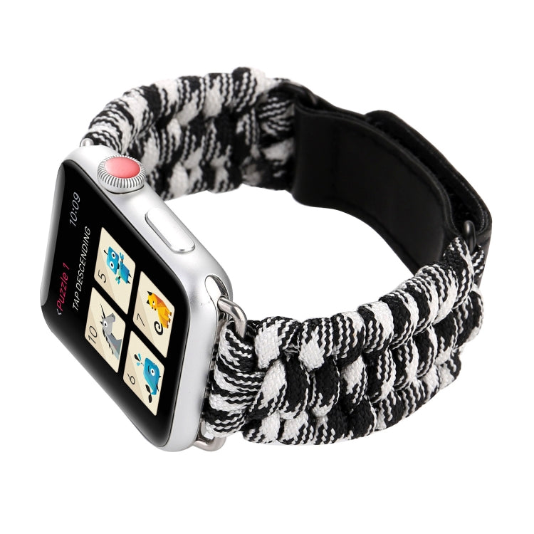 Frerndorf | Magic Paste Echtes Leder Regenschirm Seil Nylon Armbanduhr Band mit und Edelstahl Schnalle für Apple Watch Series 10 42mm / 9&8&7 41mm / SE 3&SE 2&6&SE&5&4 40mm / 3&2&1 38mm (Schwarz Weiß)