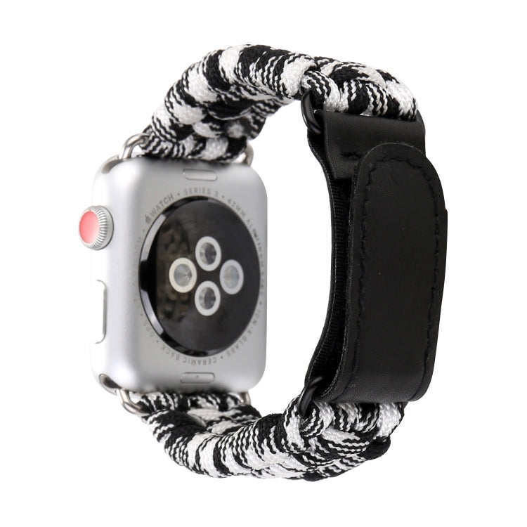 Frerndorf | Magic Paste Echtes Leder Regenschirm Seil Nylon Armbanduhr Band mit und Edelstahl Schnalle für Apple Watch Series 10 42mm / 9&8&7 41mm / SE 3&SE 2&6&SE&5&4 40mm / 3&2&1 38mm (Schwarz Weiß)