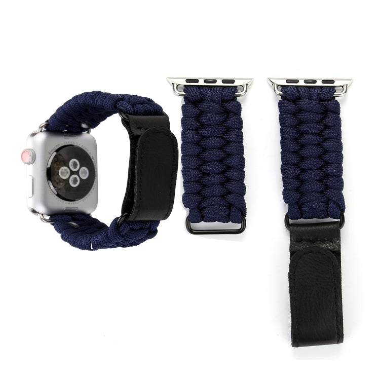 Frerndorf | Magic Paste Echtes Leder Regenschirm Seil Nylon Armbanduhr Band mit und Edelstahl Schnalle für Apple Watch Serie 10 42mm / 9&8&7 41mm / SE 3&SE 2&6&SE&5&4 40mm / 3&2&1 38mm(Dunkelblau)
