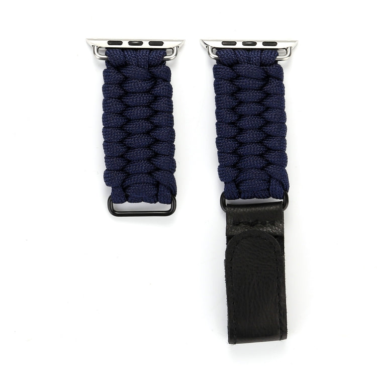 Frerndorf | Magic Paste Echtes Leder Regenschirm Seil Nylon Armbanduhr Band mit und Edelstahl Schnalle für Apple Watch Serie 10 42mm / 9&8&7 41mm / SE 3&SE 2&6&SE&5&4 40mm / 3&2&1 38mm(Dunkelblau)