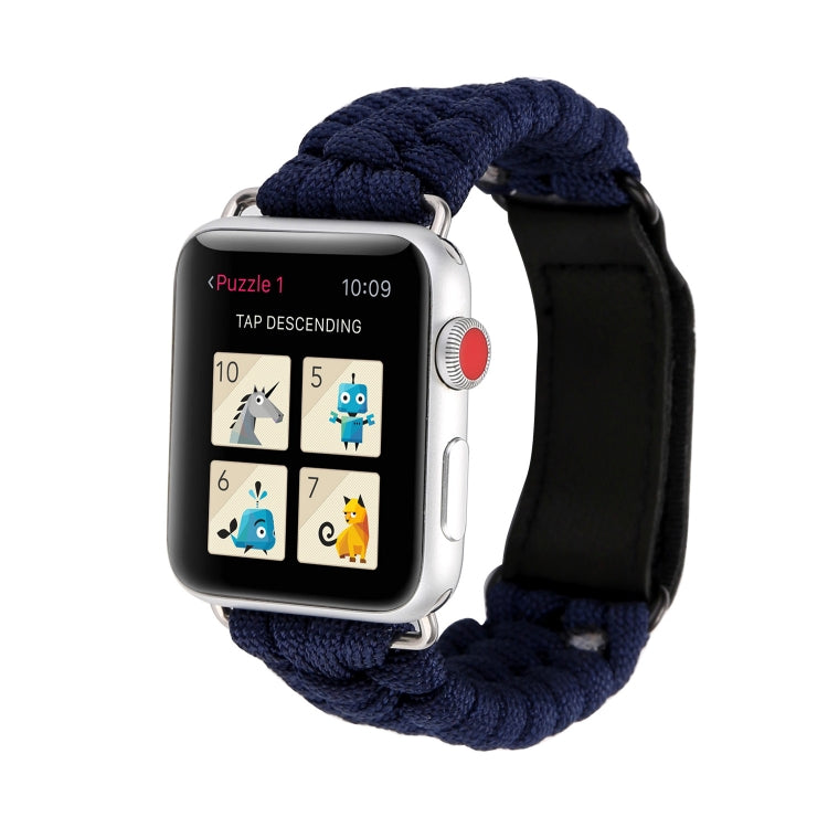 Frerndorf | Magic Paste Echtes Leder Regenschirm Seil Nylon Armbanduhr Band mit und Edelstahl Schnalle für Apple Watch Serie 10 42mm / 9&8&7 41mm / SE 3&SE 2&6&SE&5&4 40mm / 3&2&1 38mm(Dunkelblau)