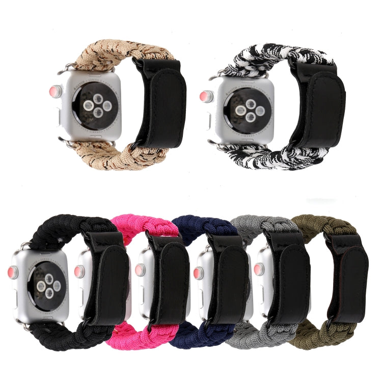 Frerndorf | Magic Paste Echtes Leder Regenschirm Seil Nylon Armbanduhr Band mit und Edelstahl Schnalle für Apple Watch Series 10 42mm / 9&8&7 41mm / SE 3&SE 2&6&SE&5&4 40mm / 3&2&1 38mm (Schwarz Weiß)