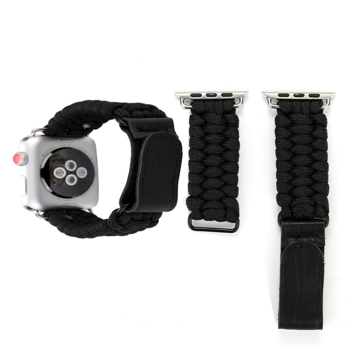 Frerndorf | Magic Paste Echtes Leder Regenschirm Seil Nylon Handgelenk Uhrband mit Edelstahl Schnalle für Apple Watch Ultra 49mm&Watch Ultra 2 49mm / Series 10 46mm / 9&8&7 45mm / SE 3&SE 2&6&SE&5&4 44mm / 3&2&1 42mm (Schwarz)