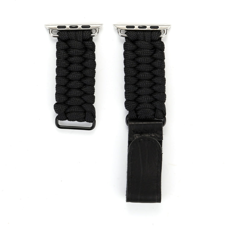 Frerndorf | Magic Paste Echtes Leder Regenschirm Seil Nylon Handgelenk Uhrband mit Edelstahl Schnalle für Apple Watch Ultra 49mm&Watch Ultra 2 49mm / Series 10 46mm / 9&8&7 45mm / SE 3&SE 2&6&SE&5&4 44mm / 3&2&1 42mm (Schwarz)