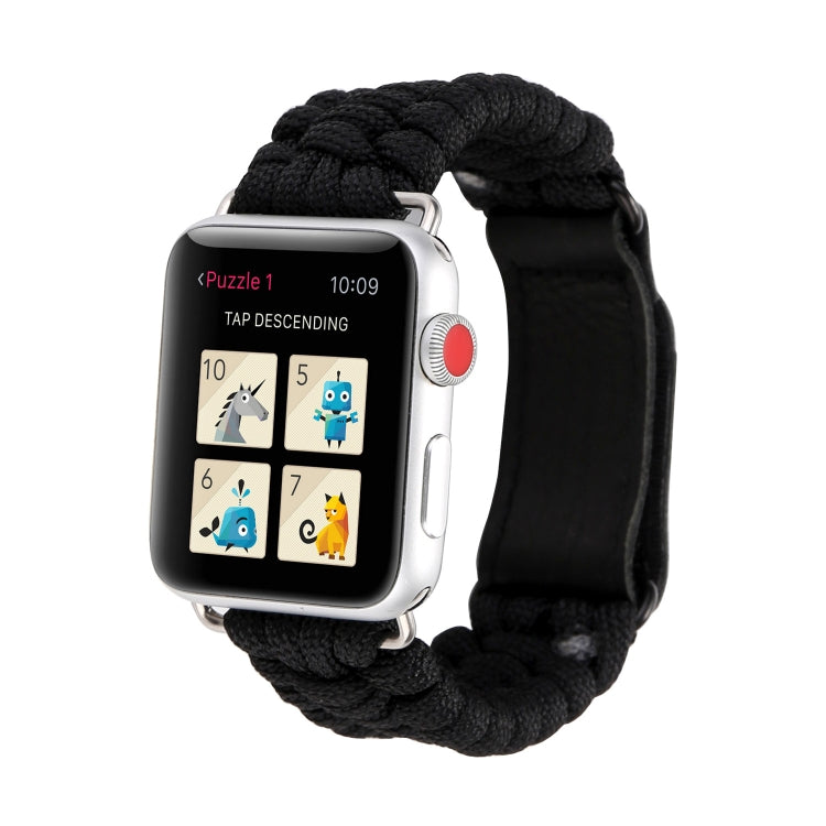 Frerndorf | Magic Paste Echtes Leder Regenschirm Seil Nylon Handgelenk Uhrband mit Edelstahl Schnalle für Apple Watch Ultra 49mm&Watch Ultra 2 49mm / Series 10 46mm / 9&8&7 45mm / SE 3&SE 2&6&SE&5&4 44mm / 3&2&1 42mm (Schwarz)