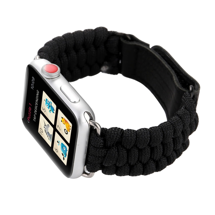 Frerndorf | Magic Paste Echtes Leder Regenschirm Seil Nylon Handgelenk Uhrband mit Edelstahl Schnalle für Apple Watch Ultra 49mm&Watch Ultra 2 49mm / Series 10 46mm / 9&8&7 45mm / SE 3&SE 2&6&SE&5&4 44mm / 3&2&1 42mm (Schwarz)