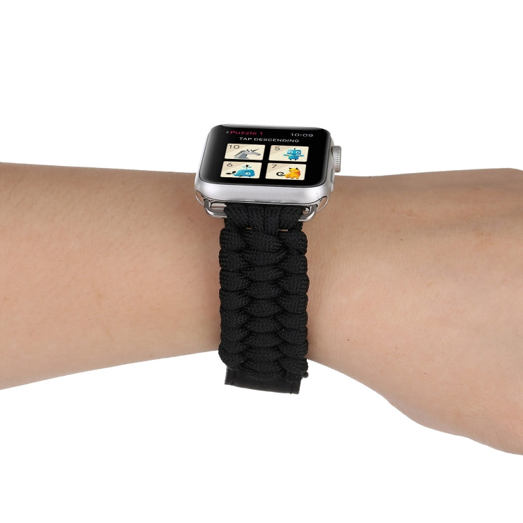 Frerndorf | Magic Paste Echtes Leder Regenschirm Seil Nylon Handgelenk Uhrband mit Edelstahl Schnalle für Apple Watch Ultra 49mm&Watch Ultra 2 49mm / Series 10 46mm / 9&8&7 45mm / SE 3&SE 2&6&SE&5&4 44mm / 3&2&1 42mm (Schwarz)