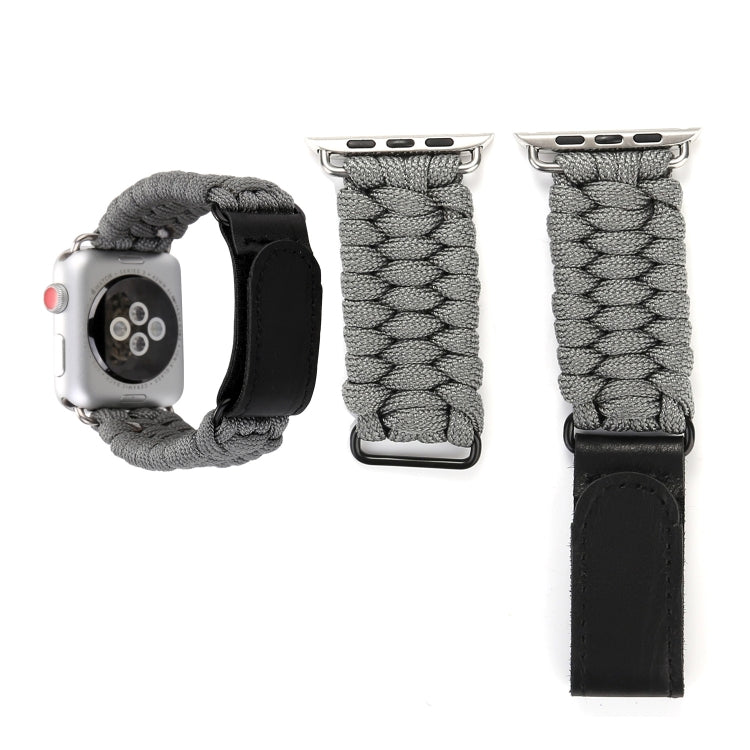 Frerndorf | Magic Paste Echtes Leder Regenschirm Seil Nylon Handgelenk Uhr Band mit Edelstahl Schnalle für Apple Watch Ultra 49mm&Watch Ultra 2 49mm / Series 10 46mm / 9&8&7 45mm / SE 3&SE 2&6&SE&5&4 44mm / 3&2&1 42mm(Grau)