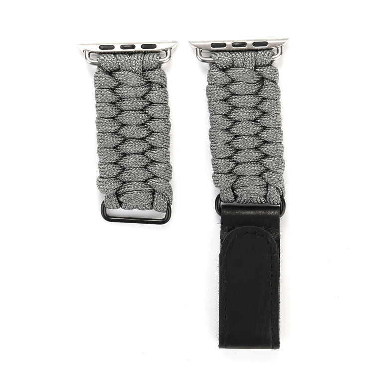 Frerndorf | Magic Paste Echtes Leder Regenschirm Seil Nylon Handgelenk Uhr Band mit Edelstahl Schnalle für Apple Watch Ultra 49mm&Watch Ultra 2 49mm / Series 10 46mm / 9&8&7 45mm / SE 3&SE 2&6&SE&5&4 44mm / 3&2&1 42mm(Grau)