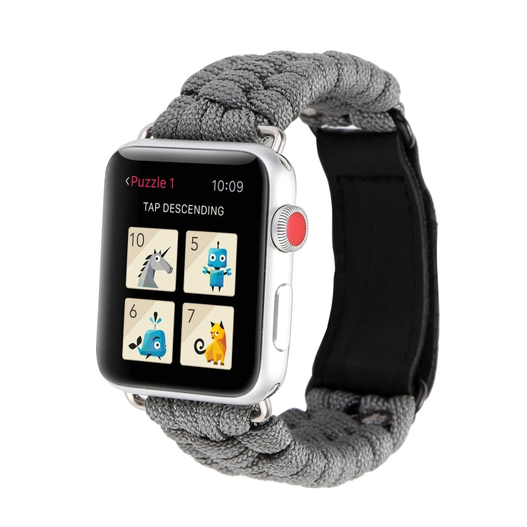 Frerndorf | Magic Paste Echtes Leder Regenschirm Seil Nylon Handgelenk Uhr Band mit Edelstahl Schnalle für Apple Watch Ultra 49mm&Watch Ultra 2 49mm / Series 10 46mm / 9&8&7 45mm / SE 3&SE 2&6&SE&5&4 44mm / 3&2&1 42mm(Grau)