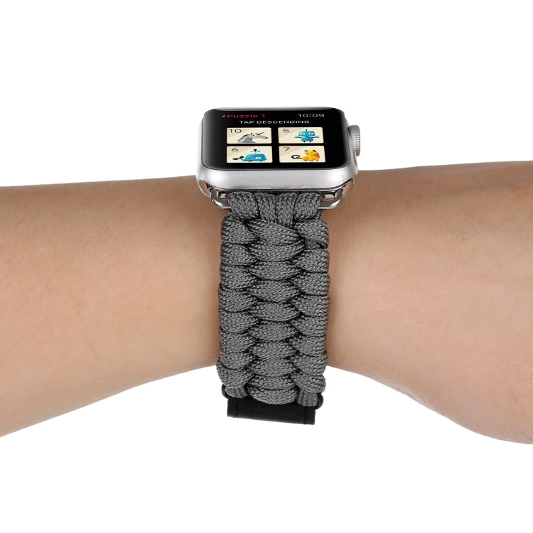 Frerndorf | Magic Paste Echtes Leder Regenschirm Seil Nylon Handgelenk Uhr Band mit Edelstahl Schnalle für Apple Watch Ultra 49mm&Watch Ultra 2 49mm / Series 10 46mm / 9&8&7 45mm / SE 3&SE 2&6&SE&5&4 44mm / 3&2&1 42mm(Grau)