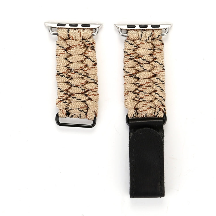 Frerndorf | Magic Paste Echtes Leder Regenschirm Seil Nylon Handgelenk Uhr Band mit Edelstahl Schnalle für Apple Watch Ultra 49mm&Watch Ultra 2 49mm / Series 10 46mm / 9&8&7 45mm / SE 3&SE 2&6&SE&5&4 44mm / 3&2&1 42mm(Gold)