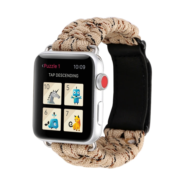 Frerndorf | Magic Paste Echtes Leder Regenschirm Seil Nylon Handgelenk Uhr Band mit Edelstahl Schnalle für Apple Watch Ultra 49mm&Watch Ultra 2 49mm / Series 10 46mm / 9&8&7 45mm / SE 3&SE 2&6&SE&5&4 44mm / 3&2&1 42mm(Gold)